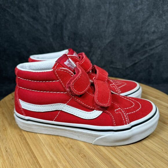 Vans Sk8 Hi Toddler Shoes Size 12.5 Toddler Red Suede V Strap - Picture 1 of 7